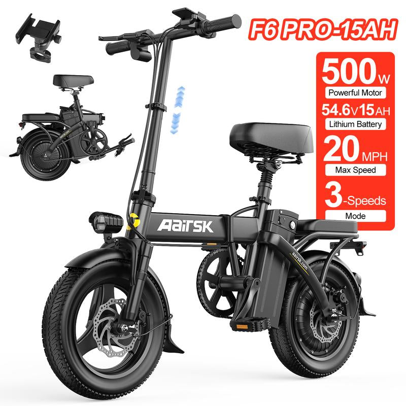 Aairks Electric Bike for , Folding Ebike 14" E-Bike, 48V 20Ah/15Ah/10Ah Removable Battery, 22MPH Speed, UL 2849 Certified, 40 Miles PAS Range Mini E Bikes， E Bike，Folding Ebike, Bicicleta Electrica