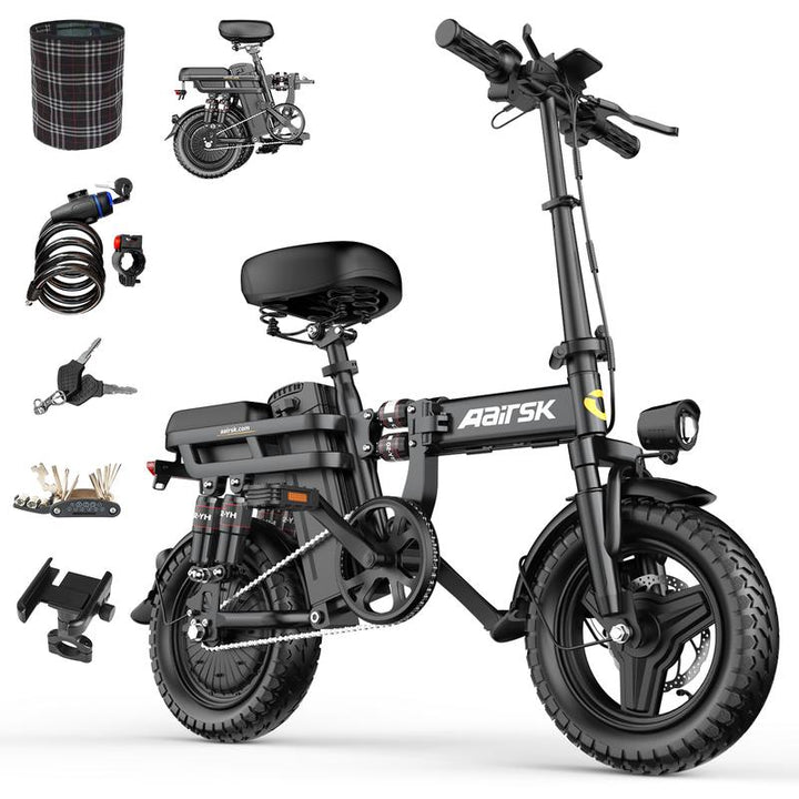 Aairks Electric Bike for , Folding Ebike 14" E-Bike, 48V 20Ah/15Ah/10Ah Removable Battery, 22MPH Speed, UL 2849 Certified, 40 Miles PAS Range Mini E Bikes， E Bike，Folding Ebike, Bicicleta Electrica