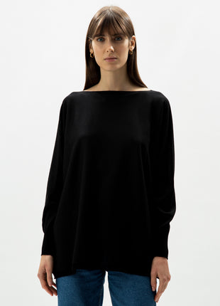Extra Fine Merino Wool Boat Neck Oversized Sweater (3D-Knit)-13