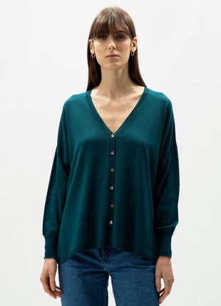 Extra Fine Merino Wool Oversized V-Neck Cardigan (3D-Knit)-11