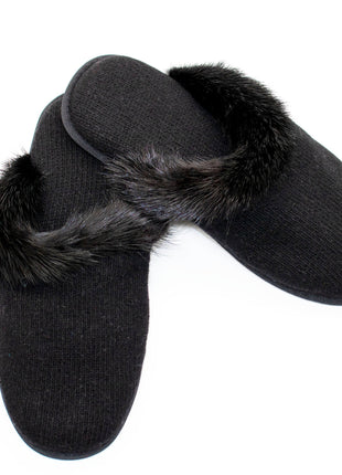 CASHMERE SLIPPERS WITH MINK TRIM-1