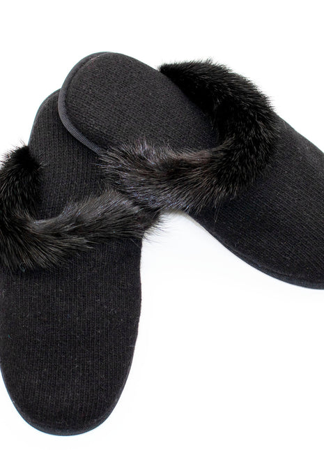 CASHMERE SLIPPERS WITH MINK TRIM-1