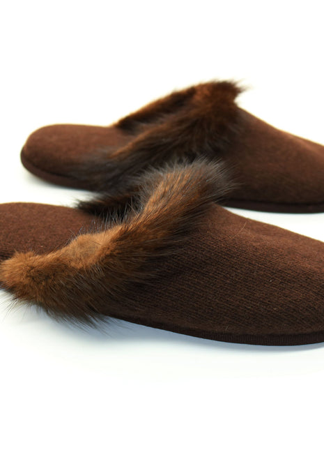 CASHMERE SLIPPERS WITH MINK TRIM-0