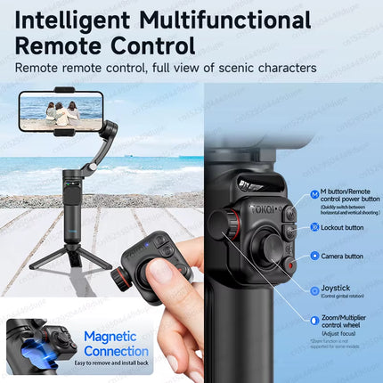 Ultimate 3-Axis Handheld Mobile Phone Stabilizer with Smart Tracking & Wireless Remote - Perfect for iPhone & Android!