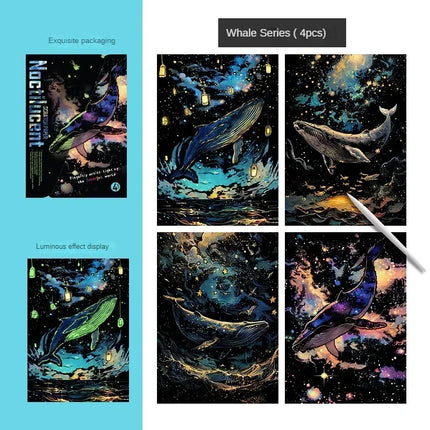 4Pcs DIY Luminous Scratch Painting Set - Creative Glow-in-the-Dark Art for Kids, Perfect Educational Gift!