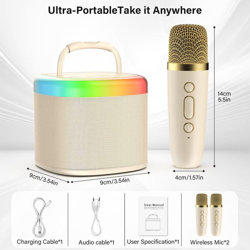 JYX D17 Wireless Portable Karaoke Speaker with 2 Wireless Microphones and RGB Light Show, Ideal for Kids, Travel, Outdoor Sports, Dorms, Parties, Birthdays, and Family Fun – a Great Gift Choice