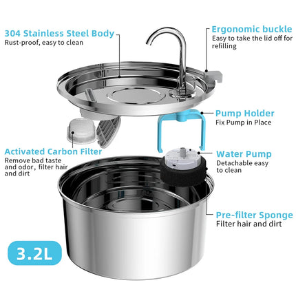 Elevate Your Pet's Hydration with the Stainless Steel Automatic Water Fountain - Mute USB Electric Drinking Bowl for Cats and Dogs