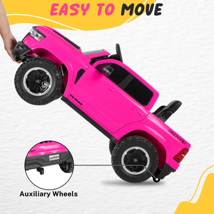 RAM 1500 Pink Ride-On Truck for Kids - 12V Electric Car with Remote Control, 4-Wheel Suspension, Safety Belt, Music, Bluetooth & LED Lights - Perfect for Boys & Girls Ages 3-5!