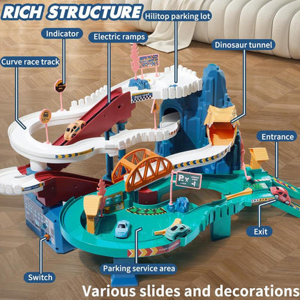 King Size Dinosaur Race Track Playset Toys for Kids Car Ramp Track Toys Adventure Car Garage Parking Toy Construction Racers Loop Vibrant