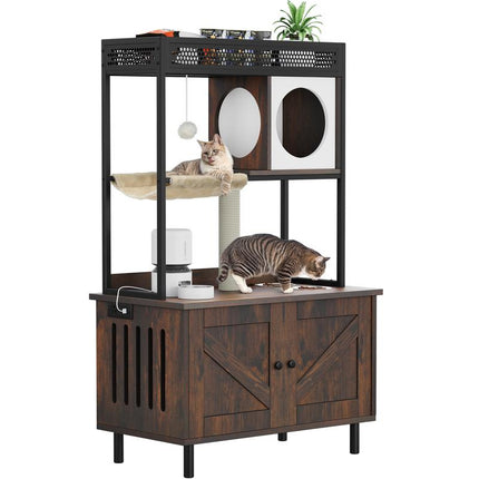 Transform Your Home with the Yitahome Cat Hidden Litter Box Enclosure: Stylish Furniture & Cozy Cat Haven with Shelves, Charging Station, and Scratch Post