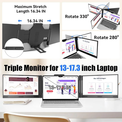 Enhance Your Productivity with the 14-Inch 1080P IPS Laptop Screen Extender – Portable, Rotatable, and Compatible with All Major Devices