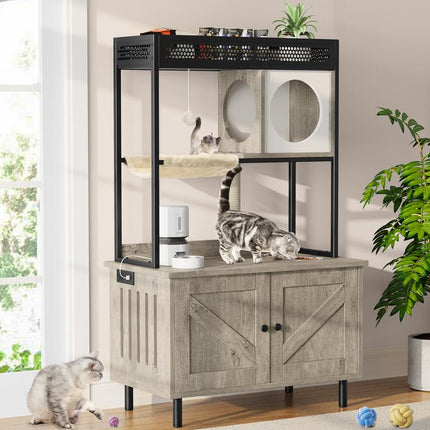 Transform Your Home with the Yitahome Cat Hidden Litter Box Enclosure: Stylish Furniture & Cozy Cat Haven with Shelves, Charging Station, and Scratch Post