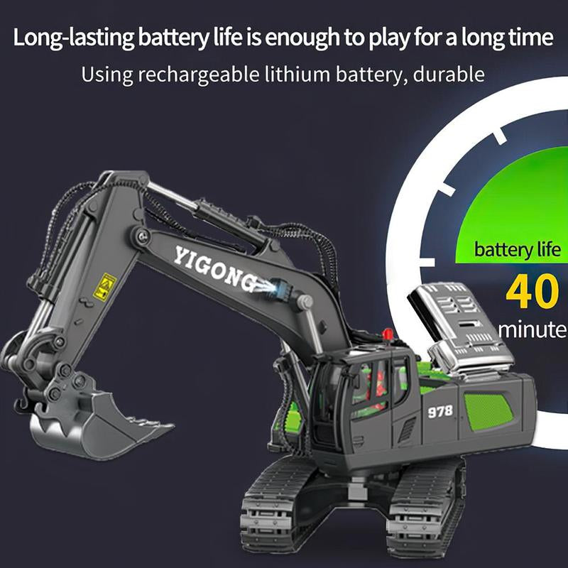 Summer Remote Control Excavator Toys, 1 Set 11-Channel Engineering Truck with Music & Metallic Shovel, Construction Vehicle Toys, Excavator Kids Toys Room Decor, Decorative Boys Room Accessories, Gift for Boyfriend, Men'S Gift, Playtime
