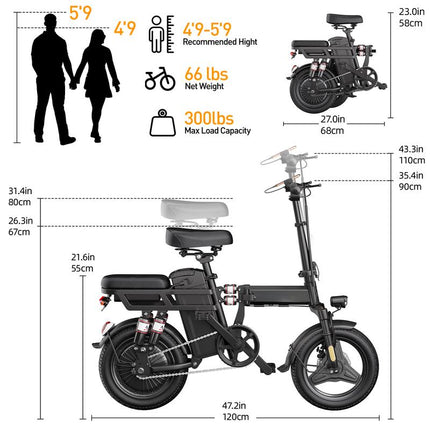 Aairks Electric Bike for , Folding Ebike 14" E-Bike, 48V 20Ah/15Ah/10Ah Removable Battery, 22MPH Speed, UL 2849 Certified, 40 Miles PAS Range Mini E Bikes， E Bike，Folding Ebike, Bicicleta Electrica