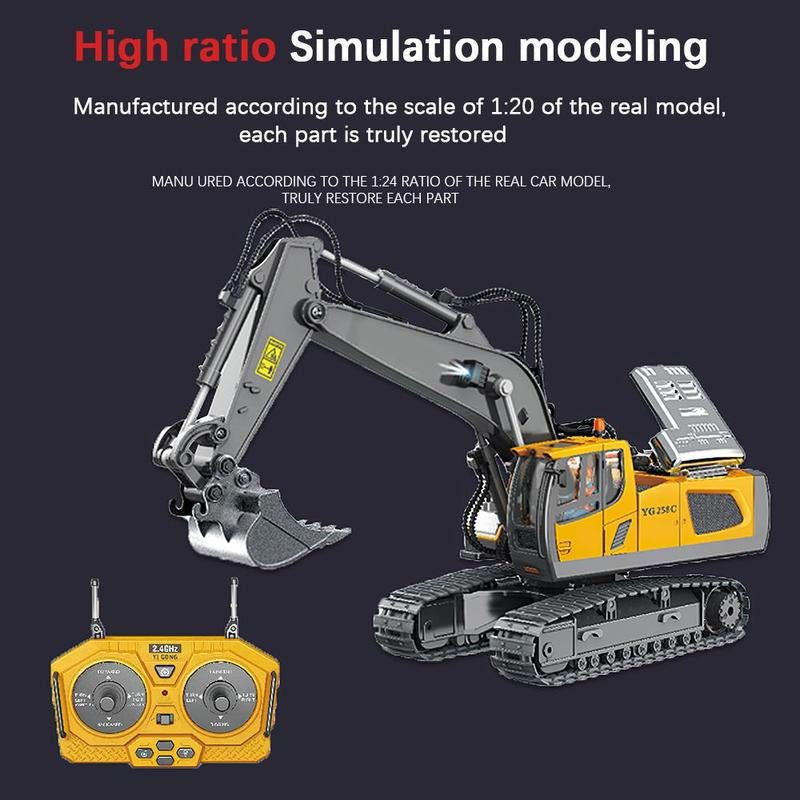 Summer Remote Control Excavator Toys, 1 Set 11-Channel Engineering Truck with Music & Metallic Shovel, Construction Vehicle Toys, Excavator Kids Toys Room Decor, Decorative Boys Room Accessories, Gift for Boyfriend, Men'S Gift, Playtime