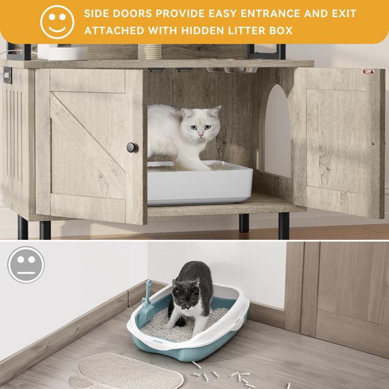 Transform Your Home with the Yitahome Cat Hidden Litter Box Enclosure: Stylish Furniture & Cozy Cat Haven with Shelves, Charging Station, and Scratch Post