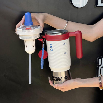 Sidagar 33.8Oz Stainless Steel Leak-Proof Thermos Cup with Non-Slip Pad, Portable Watertight Straw, Easy-Clean Design - Ideal Summer Water Bottle to Keep Drinks Cold