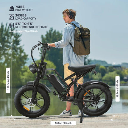 Experience the Thrill of the Fat Tire E-Bike: 48V 1500WH Battery, 25MPH Speed, and 28-Mile Range for Adventurous Commuting!