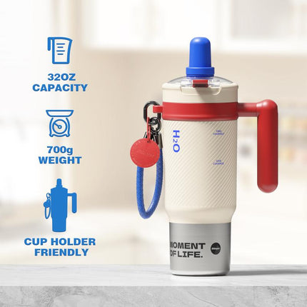 Sidagar 33.8Oz Stainless Steel Leak-Proof Thermos Cup with Non-Slip Pad, Portable Watertight Straw, Easy-Clean Design - Ideal Summer Water Bottle to Keep Drinks Cold