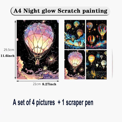 4Pcs DIY Luminous Scratch Painting Set - Creative Glow-in-the-Dark Art for Kids, Perfect Educational Gift!