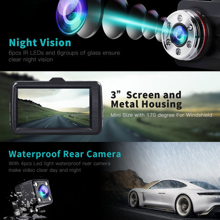 Experience Ultimate Protection with Our 1080P Dual Dash Cam - Front and Rear Cameras, Night Vision, and Advanced Features for Your Car!