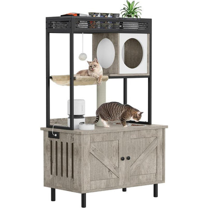 Transform Your Home with the Yitahome Cat Hidden Litter Box Enclosure: Stylish Furniture & Cozy Cat Haven with Shelves, Charging Station, and Scratch Post