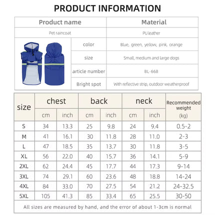 Stylish Waterproof Pet Poncho Raincoat for Dogs - Reflective & Breathable, Sizes S-5XL