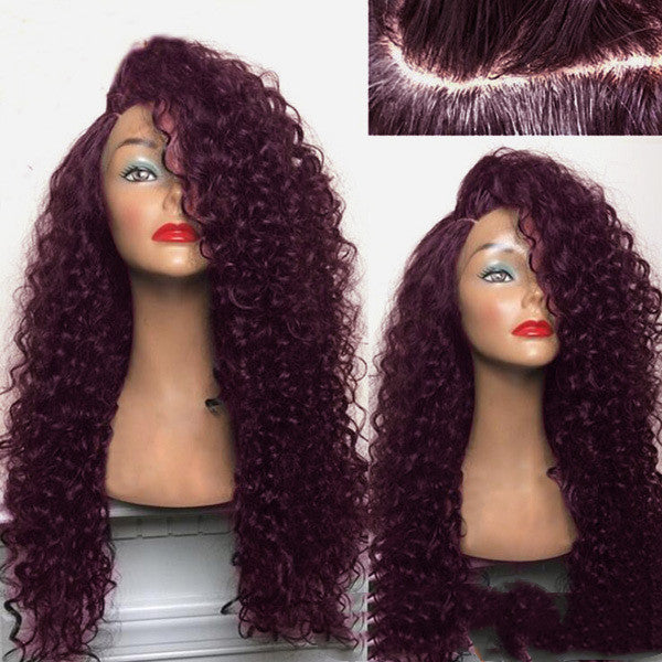 Foreign Trade Europe and the United States New Fluffy Corn Hot Small Volume Aliexpress Middle Point Long Curly Hair Wine Red Hair Fiber Headgear Wig