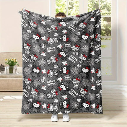 Cozy Up with Our Fun Halloween Hello Kitty Plush Blanket - Perfect for Home, Office, Camping & Travel (80"x60")