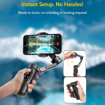 Xproblack 3-Axis Smartphone Gimbal Stabilizer with OLED Screen & LED Lights for Android & iPhone