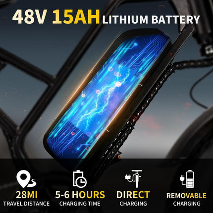 Experience the Thrill of the Fat Tire E-Bike: 48V 1500WH Battery, 25MPH Speed, and 28-Mile Range for Adventurous Commuting!