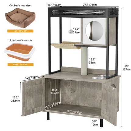 Transform Your Home with the Yitahome Cat Hidden Litter Box Enclosure: Stylish Furniture & Cozy Cat Haven with Shelves, Charging Station, and Scratch Post