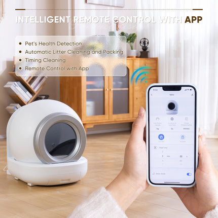 Revolutionary Automatic Self-Cleaning Cat Litter Box with Smart App Control - Effortless Pet Care in Sleek White Design