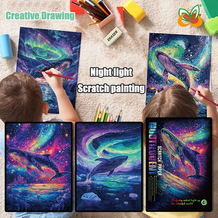 4Pcs DIY Luminous Scratch Painting Set - Creative Glow-in-the-Dark Art for Kids, Perfect Educational Gift!