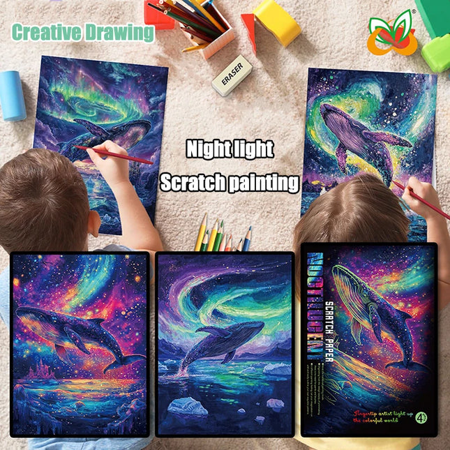 4Pcs DIY Luminous Scratch Painting Set - Creative Glow-in-the-Dark Art for Kids, Perfect Educational Gift!