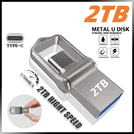 Revolutionary 2TB High-Speed USB Flash Drive with Dual Type-C and Lightning Interface - Perfect for Mobile Phones and Computers!