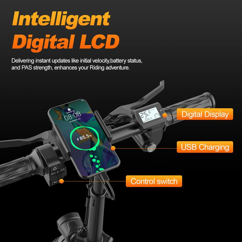 Aairks Electric Bike for , Folding Ebike 14" E-Bike, 48V 20Ah/15Ah/10Ah Removable Battery, 22MPH Speed, UL 2849 Certified, 40 Miles PAS Range Mini E Bikes， E Bike，Folding Ebike, Bicicleta Electrica