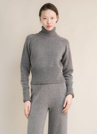 Cashmere Mix Roll-Up Cuff Turtleneck Sweater
