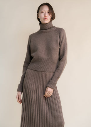 Cashmere Mix Roll-Up Cuff Turtleneck Sweater
