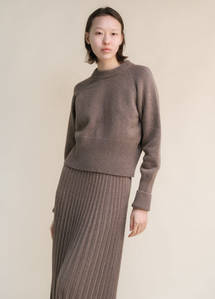 Cashmere Mix Roll-Up Cuff Crewneck Sweater-15