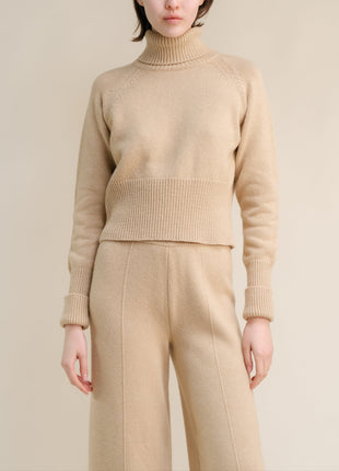 Cashmere Mix Roll-Up Cuff Turtleneck Sweater