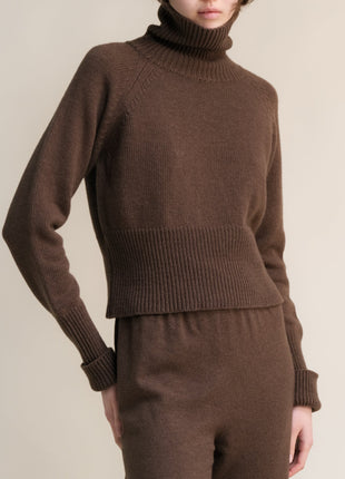 Cashmere Mix Roll-Up Cuff Turtleneck Sweater