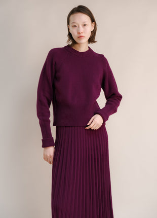 Cashmere Mix Roll-Up Cuff Crewneck Sweater-18