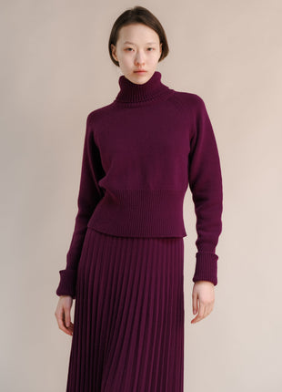 Cashmere Mix Roll-Up Cuff Turtleneck Sweater