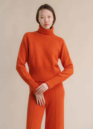 Cashmere Mix Roll-Up Cuff Turtleneck Sweater