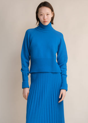 Cashmere Mix Roll-Up Cuff Turtleneck Sweater
