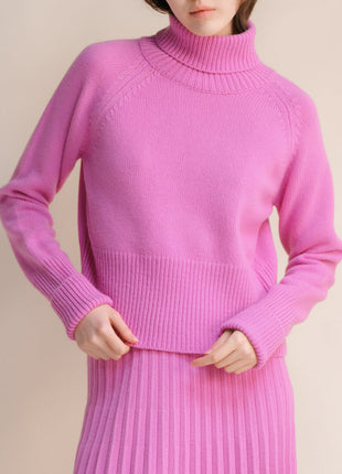 Cashmere Mix Roll-Up Cuff Turtleneck Sweater
