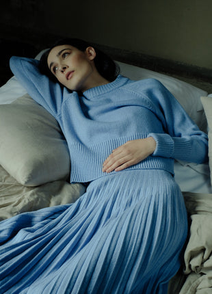 Cashmere Mix Roll-Up Cuff Crewneck Sweater-4