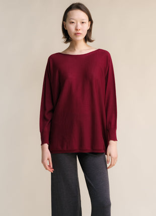 Extra Fine Merino Wool Boat Neck Oversized Sweater (3D-Knit)-4