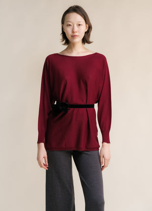 Extra Fine Merino Wool Boat Neck Oversized Sweater (3D-Knit)-2